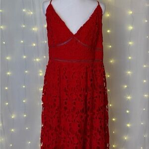 Boohoo Vibrant Red Lace Midi Dress
